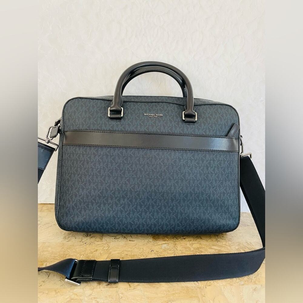 MICHAEL KORS Harrison blue/navy leather briefcass